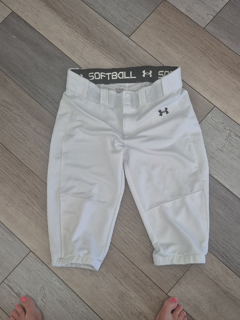 Under Armour White Youth Softball Pants with Gray Waistband Yxl
